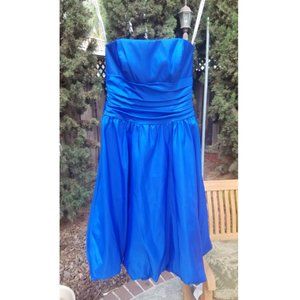 David's Bridal Blue Strapless Short Bubble Dress